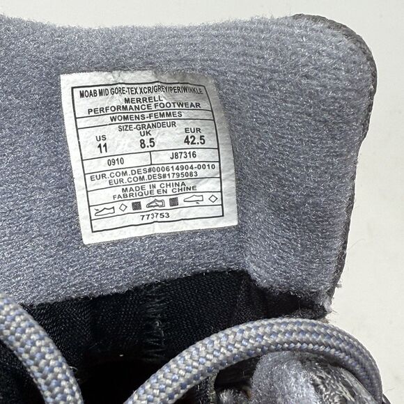 Merrell Moab GoreTex Boots Womens 11 Gray Blue Suede Waterproof Hiking Trail - Picture 13 of 16